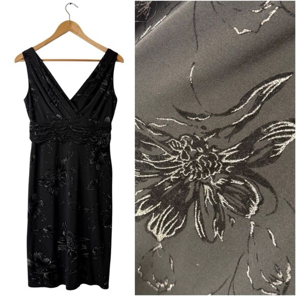 Evan Picone Dresses & Skirts - Evan Picone Floral Velvet Burnout Dress 4P Black Empire Ruched Dark Fairy Grunge